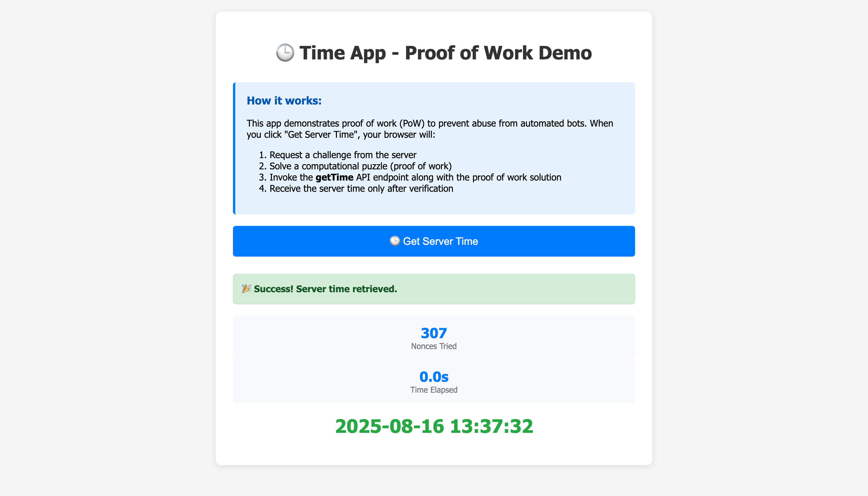 Proof of Work Demo Application